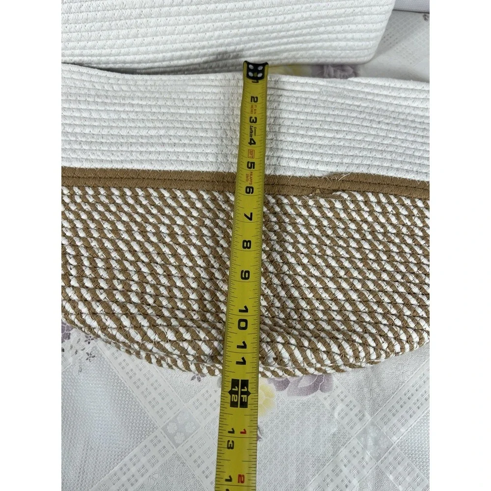 Cotton Rope Storage Basket Bins Round Foldable 3 Pack‎ Beige